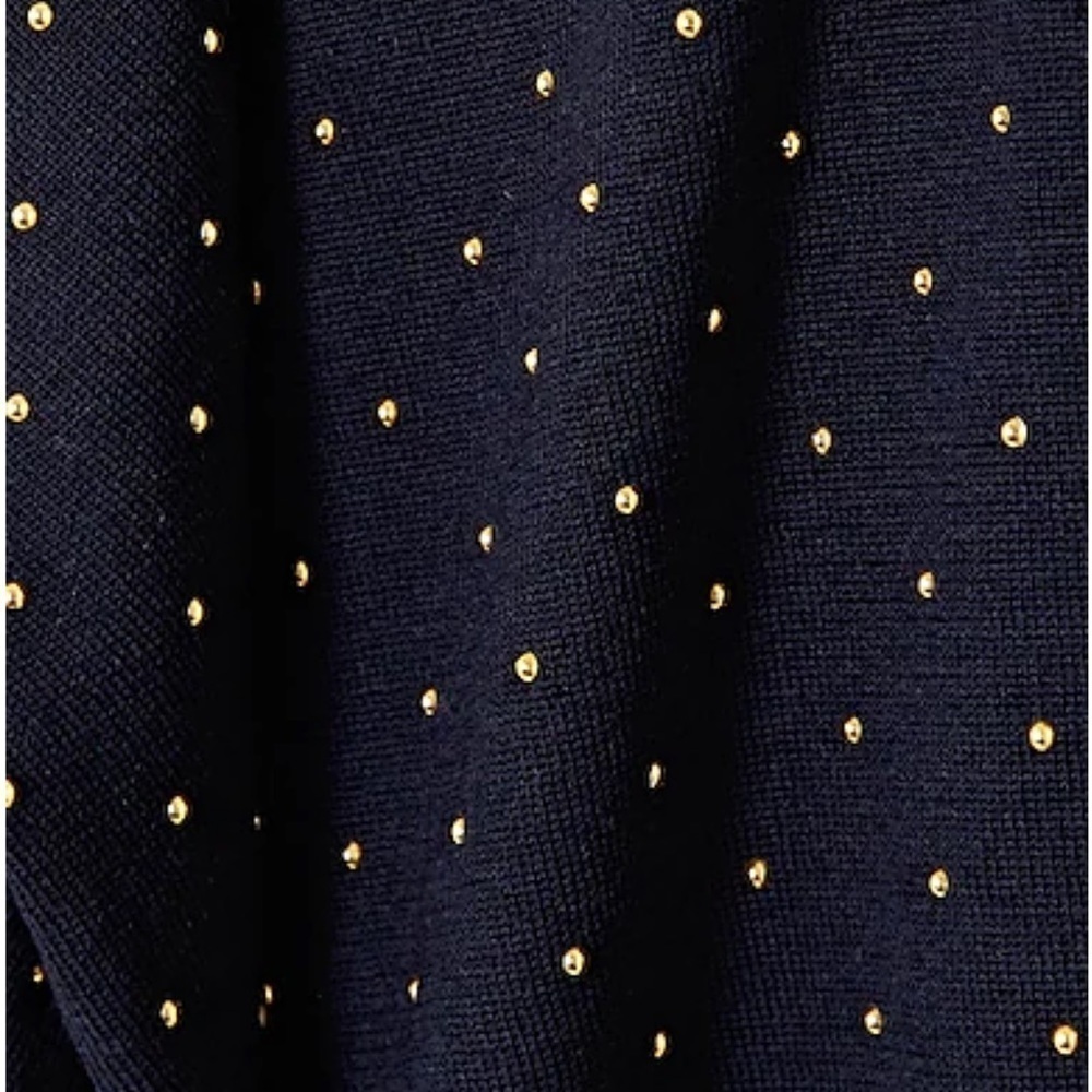 NWT Michael Kors Collection Sweater 100% Merino Wool Midnight Blue Metal Polka L - Picture 8 of 11